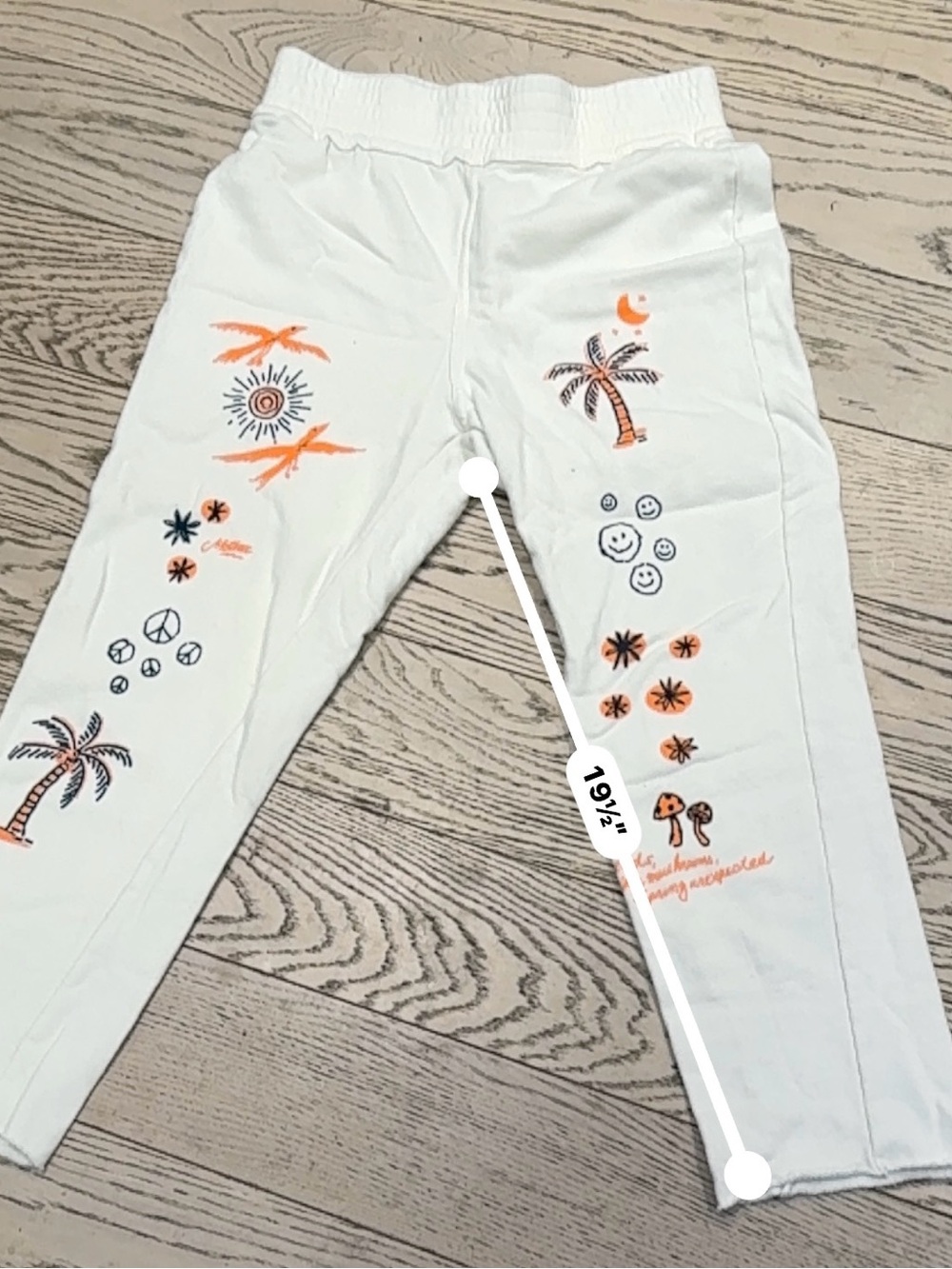 Mother Womens Cream Graphic Cotton Lounge Sweatpants Palm Tree Smiley Cozy Small - Picture 12 of 12